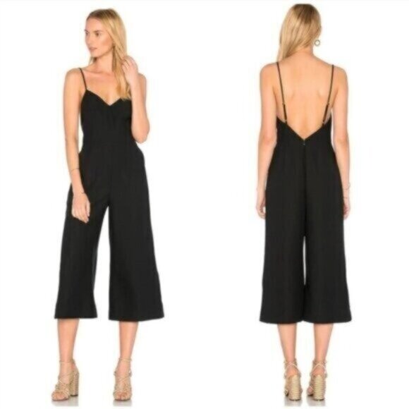 Avec Les Filles Gaucho Black Wide Leg Cropped Jumpsuit Size 2 Women - Picture 1 of 8